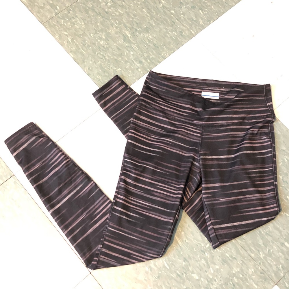 Columbia Grey and Black Striped Yoga Workout Leggings Size Small